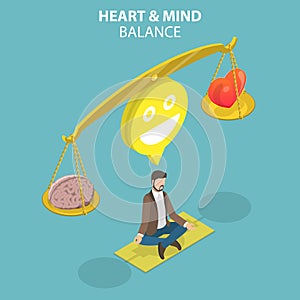 3D Isometric Flat Vector Conceptual Illustration of Heart And Mind Balance