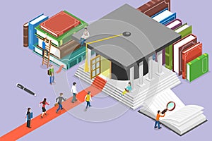 3D Isometric Flat Vector Conceptual Illustration of Higher Education