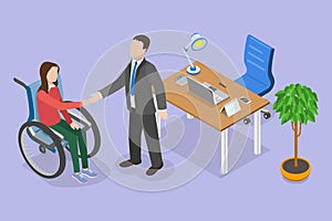 3D Isometric Flat Vector Conceptual Illustration of Hiring People With Disabilities