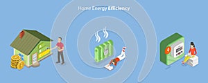 3D Isometric Flat Vector Conceptual Illustration of Home Energy Efficiency