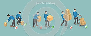3D Isometric Flat Vector Conceptual Illustration of How To Carry Heavy Goods