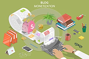 3D Isometric Flat Vector Conceptual Illustration of How to Monetize a Blog