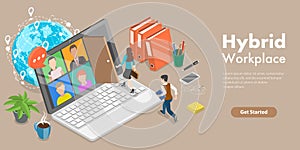 3D Isometric Flat Vector Conceptual Illustration of Hybrid Workplace