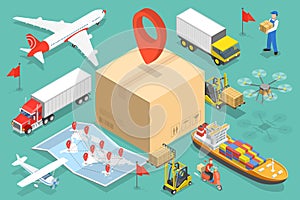 3D Isometric Flat Vector Conceptual Illustration of International Cargo Delivery