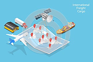 3D Isometric Flat Vector Conceptual Illustration of International Freight Cargo
