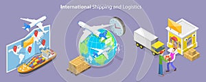 3D Isometric Flat Vector Conceptual Illustration of International Shipping And Logistics