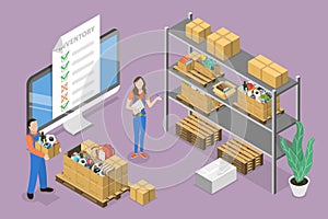 3D Isometric Flat Vector Conceptual Illustration of Inventory Management