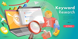 3D Isometric Flat Vector Conceptual Illustration of Keyword Research.