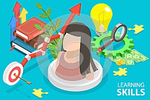 3D Isometric Flat Vector Conceptual Illustration of Learning Skills Development.