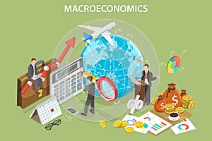 3D Isometric Flat Vector Conceptual Illustration of Macroeconomics