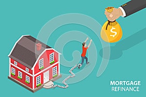 3D Isometric Flat Vector Conceptual Illustration of Mortgage Refinance.