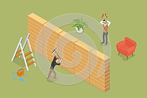 3D Isometric Flat Vector Conceptual Illustration of Noisy Neighbor