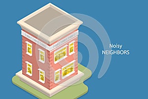 3D Isometric Flat Vector Conceptual Illustration of Noisy Neighbors