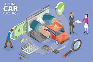 3D Isometric Flat Vector Conceptual Illustration of Online Car Purchase