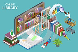 3D Isometric Flat Vector Conceptual Illustration of Online Library