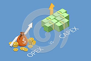 3D Isometric Flat Vector Conceptual Illustration of Opex Vs Capex