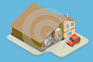 3D Isometric Flat Vector Conceptual Illustration of Overfilled Garage