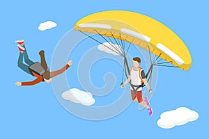3D Isometric Flat Vector Conceptual Illustration of Parajumping