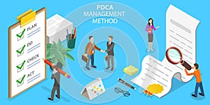3D Isometric Flat Vector Conceptual Illustration of PDCA Management Method.