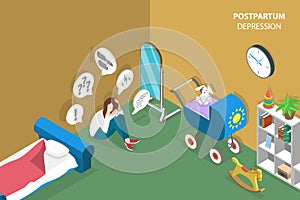 3D Isometric Flat Vector Conceptual Illustration of Postpartum Depression