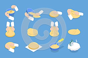 3D Isometric Flat Vector Conceptual Illustration of Preparing And Cooking Bakery Dough