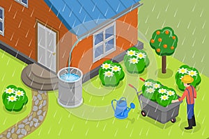 3D Isometric Flat Vector Conceptual Illustration of Rainwater Harvesting