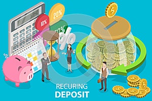 3D Isometric Flat Vector Conceptual Illustration of Recurring Deposit Account.