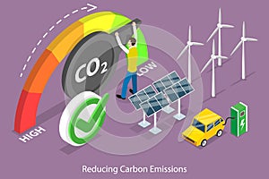 3D Isometric Flat Vector Conceptual Illustration of Reducing Carbon Emissions