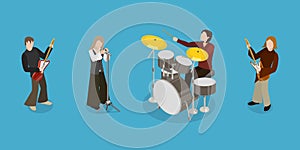 3D Isometric Flat Vector Conceptual Illustration of Rock Music Band