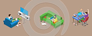 3D Isometric Flat Vector Conceptual Illustration of Sedentary Lifestyle