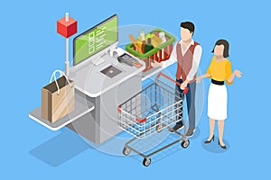 3D Isometric Flat Vector Conceptual Illustration of Self-checkout