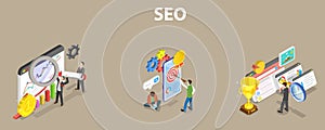 3D Isometric Flat Vector Conceptual Illustration of SEO Optimization