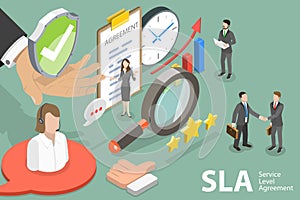 3D Isometric Flat Vector Conceptual Illustration of SLA - Service Level Agreement