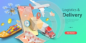 3D Isometric Flat Vector Conceptual Illustration of Smart Logistics.