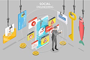 3D Isometric Flat Vector Conceptual Illustration of Social Engineering