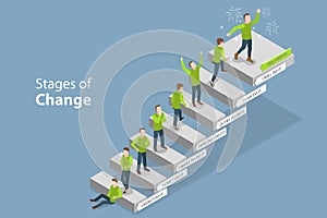 3D Isometric Flat Vector Conceptual Illustration of Stages Of Change