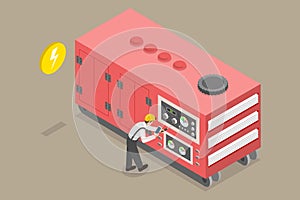 3D Isometric Flat Vector Conceptual Illustration of Stationary Industrial Power Generator