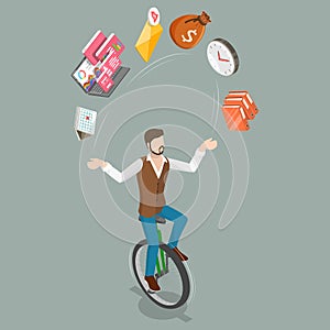 3D Isometric Flat Vector Conceptual Illustration of Successful Multitasking Businessman.