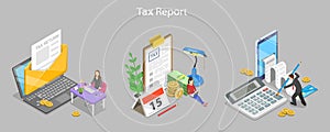 3D Isometric Flat Vector Conceptual Illustration of Tax Calcualtion Report