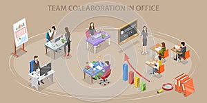 3D Isometric Flat Vector Conceptual Illustration of Team Collaboration In Office