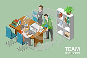 3D Isometric Flat Vector Conceptual Illustration of Team Discussion