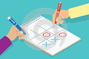 3D Isometric Flat Vector Conceptual Illustration of Tic-tac-toe Playing