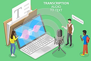 3D Isometric Flat Vector Conceptual Illustration of Transcription Audio to Text