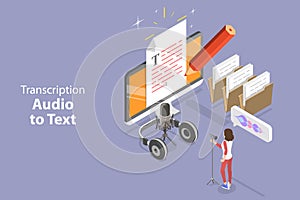 3D Isometric Flat Vector Conceptual Illustration of Transcription Audio To Text