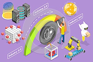 3D Isometric Flat Vector Conceptual Illustration of Transition to Industry 4.0.