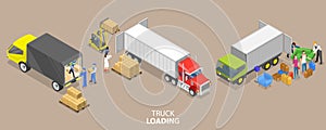 3D Isometric Flat Vector Conceptual Illustration of Truck Loading