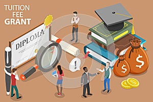 3D Isometric Flat Vector Conceptual Illustration of Tuition Fee Grant.