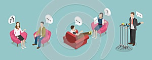 3D Isometric Flat Vector Conceptual Illustration of TV Interview