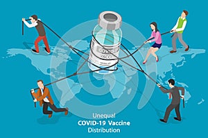 3D Isometric Flat Vector Conceptual Illustration of Unequal COVID-19 Vaccine Distribution