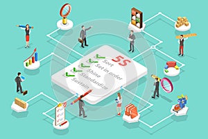 3D Isometric Flat Vector Conceptual Illustration of Workplace Organization 5S Methodology